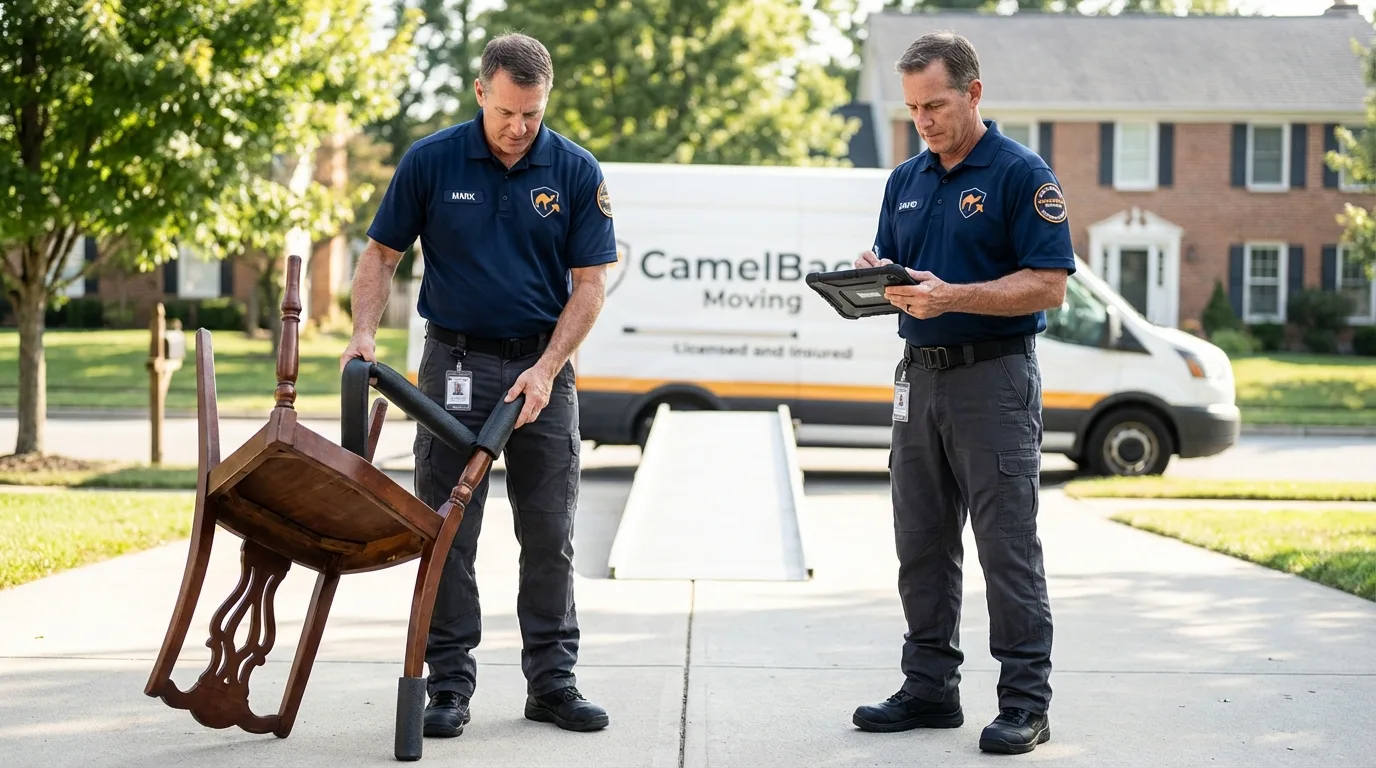 Movers inspecting furniture for damage prevention before loading in Bethany Beach, DE